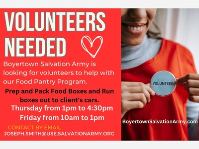 Boyertown Salvation Army Calls for Volunteers 