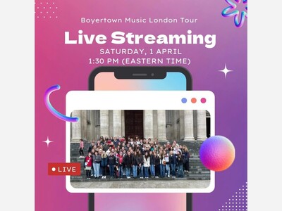 Boyertown Music Tour Live-streaming from London, TODAY at 1:30pm. 