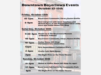 Schedule of Events: October 13-15 in Boyertown