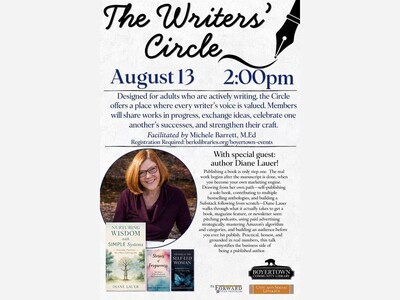 Writers' Circle Update--August 13, 2026 with Diane Lauer Plus Future Guest Writers