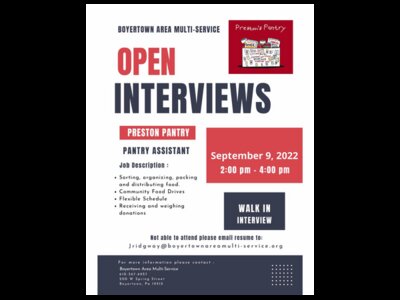 Open Interviews for Preston's Pantry